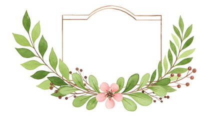 Watercolor Floral Frame with Flower, Leaves, and Berries for Invitations