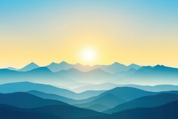 Obraz premium Serene Sunrise Over Layered Mountains and Rolling Hills Landscape