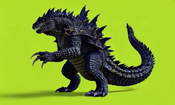 Green screen footage of a huge monster creature with scaly skin walking on a bright green background for sci-fi editing projects