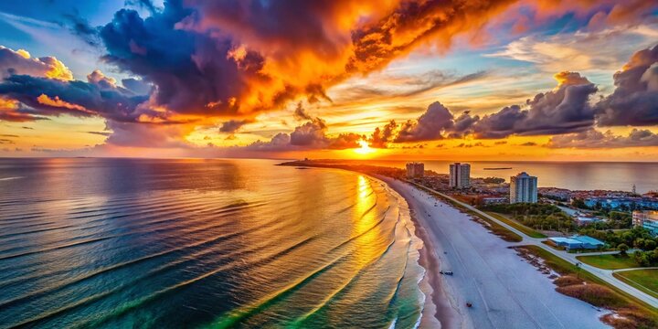Pensacola Beach Sunset: Drone View of Vibrant Florida Sky