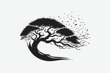 minimalist silhouette of tree in black and white