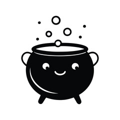 Silhouette vector illustration of a smiling cauldron bubbling with a tiny bit of steam.eps