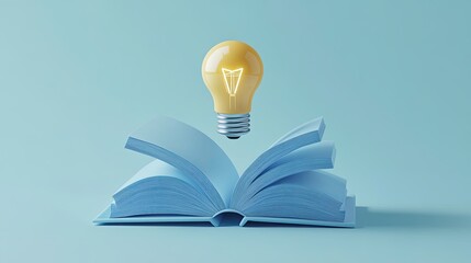 3D icon of an open book with a light bulb on top,  generate AI