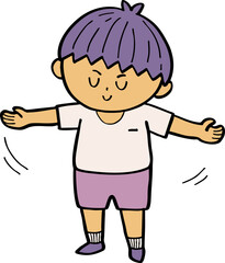 hand drawn cute cartoon character of a boy exercising.