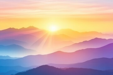 Serene Sunrise Over Majestic Mountain Range with Soft Pastel Colors