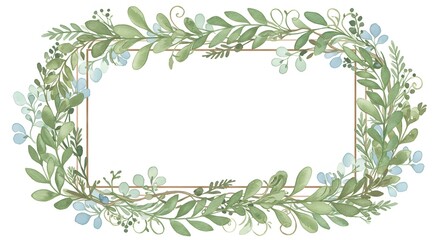 Watercolor Green Leaf Border Frame Template for Invitations and Greetings