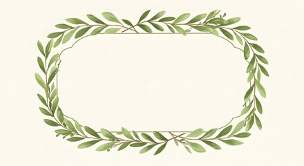 Elegant Frame Adorned with Watercolor Green Leaves for Invitations and Greetings