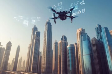Drone over a modern city skyline
