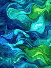 Fototapeta premium Vibrant Vibes: An abstract patterned background in shades of blue and green, designed to evoke feelings of calm and tranquility for mental health awareness.