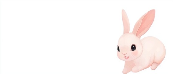 Obraz premium Adorable Cartoon Pink Rabbit Isolated on White Background, Easter Bunny