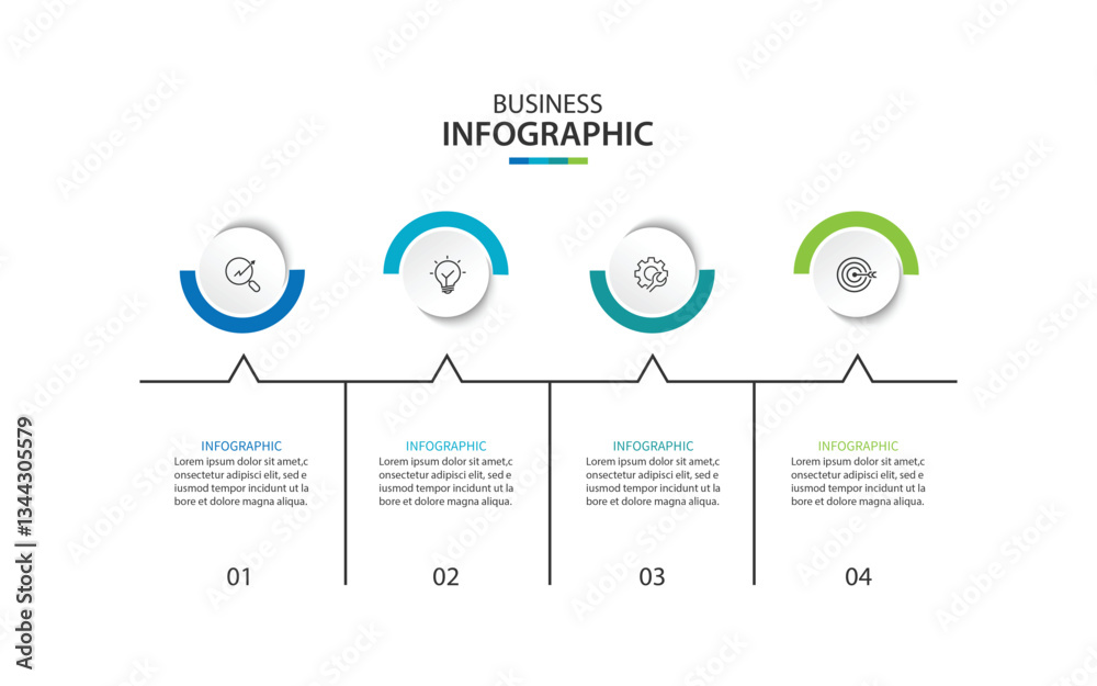 Aufkleber four step infographic label design vector template with line icons.
