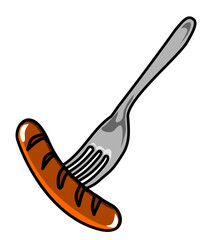 Ilustración de un tenedor pinchando una salchicha
