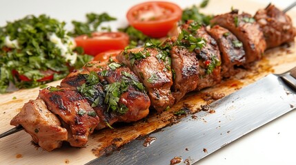  Grilled Meat Skewer with Fresh Herbs and Tomatoes
