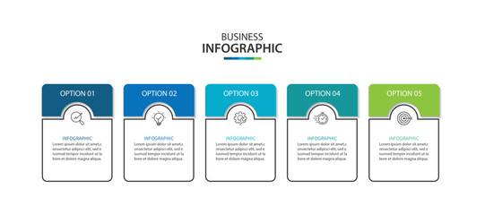 Obraz premium Five Step Infographic label design Vector template with line icons.