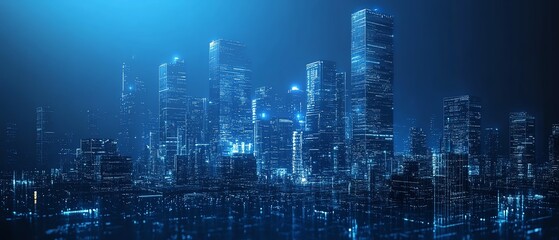 Obraz premium Abstract 3D rendering futuristic city dark blue background A conceptual microservices architecture