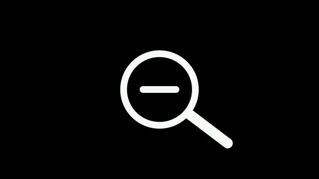Magnifying glass zoom out icon animation with black background.