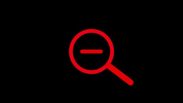 Magnifying glass zoom out icon animation with black background.