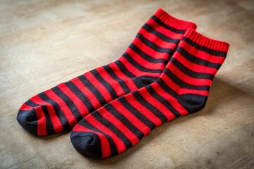 Red and Black Striped Socks - High-Resolution Stock Photo