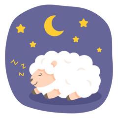 A cute sleeping sheep, moon and stars