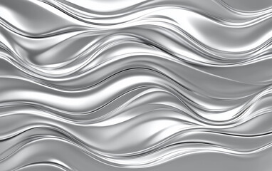 Obraz premium Abstract Silver Metallic Wavy Background with Smooth, Reflective Surface for Modern Design