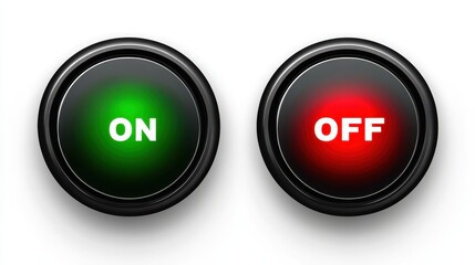 Glowing green and red buttons contrasting power states, symbolizing binary choices between activation, deactivation, start, and stop interactions