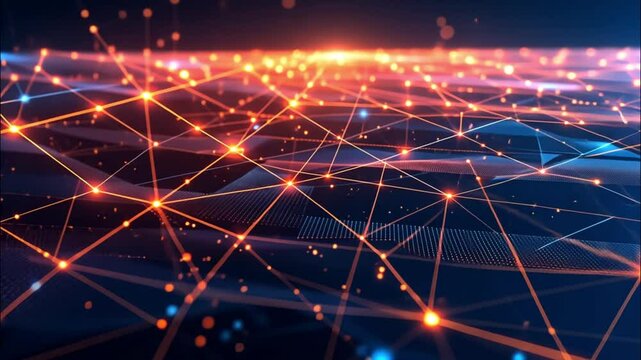 Holographic 3D grid floating in infinite space, featuring geometric wireframes shifting with luminescent hues. A sleek, modern, and technology-inspired background with smooth animation and elegant tr