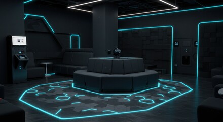 Fototapeta premium Modern Gaming Lounge Interior with Neon Lights and Futuristic Design Theme