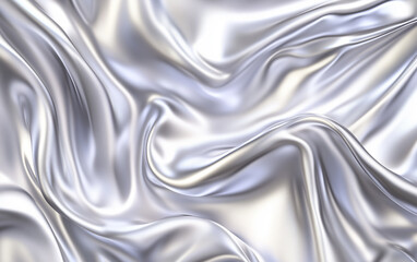 Silver Satin Fabric Background with Draped Folds and Smooth Texture for Design