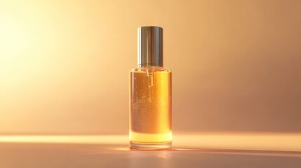 Naklejka premium Golden serum bottle, sunlit studio