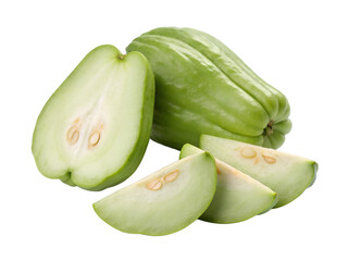 Chayote squash whole and sliced isolated on transparent background