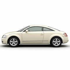 Naklejka premium Cream coupe, side view, white background, transport ad