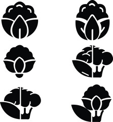 Printcauliflower, food, vegetable, vector, freshness, illustration, clip art, design element, healthy eating, cabbage, black color, icon symbol, crucifers, black and white, cut out, icon set, no peopl