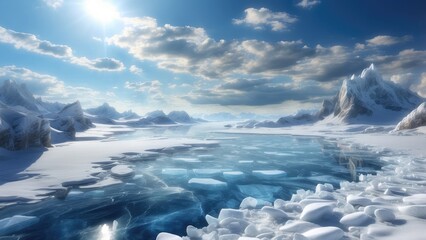 Fototapeta premium an image of an ice circle in the middle of a snowy field with blue sky