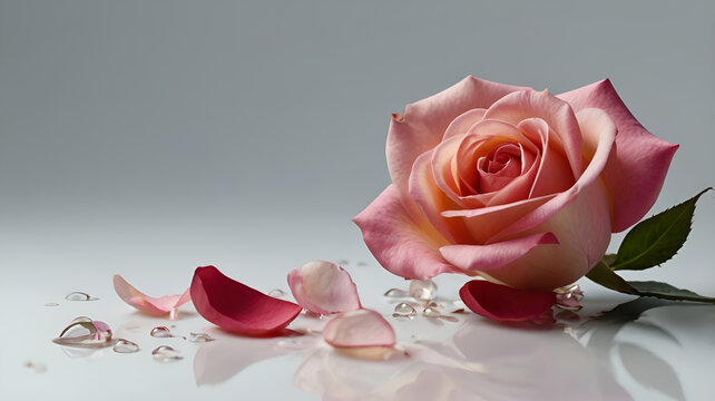 beautiful pink rose flower on white surface