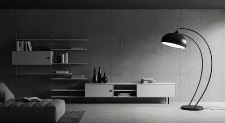 Modern Living Room Interior with Stylish Furniture and Concrete Wall