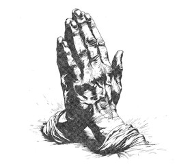Prayer Hands Illustration Retro Risograph Texture