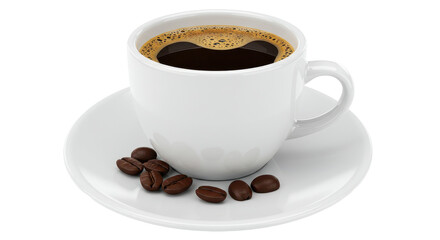 Isolated Cup of Coffee with Coffee Beans