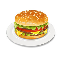 ハンバーガーのリアルなイラストレーション