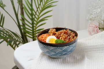 Beef fried rice on a simple background