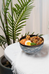 Beef fried rice on a simple background