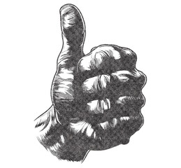 Mens Thumbs Up Hand Illustration with Risograph Overprint and Retro Texture on White Background