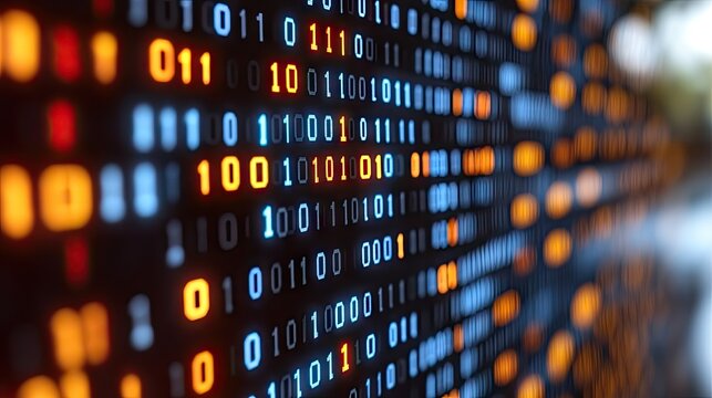 Binary code display on a digital wall