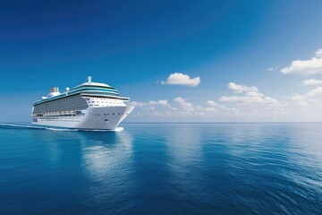Naklejka premium majestic cruise liner navigates tranquil azure seas under sunlit sky its silhouette pristine against ocean expanse