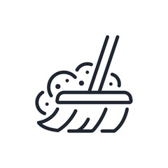 Broom sweeping up dust or debris editable stroke outline icon isolated on white background flat vector illustration. Pixel perfect. 64 x 64.