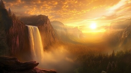 A breathtaking sunrise over Yosemite National Park, where the iconic El Capitan and Half Dome stand