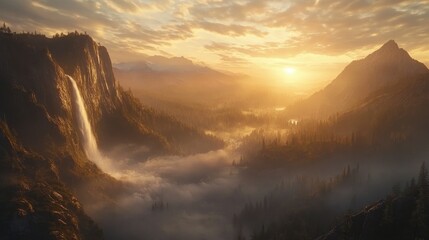A breathtaking sunrise over Yosemite National Park, where the iconic El Capitan and Half Dome stand