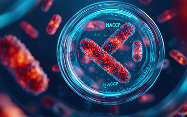 Microscopic view of bacteria and contaminants highlighting food safety risk prevention with HACCP analysis