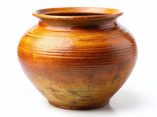 Rustic Brown Clay Pot on White Background - Home Decor, Pottery, Vintage,  Craft,  Object