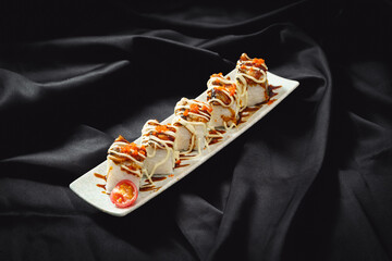 Chinese sushi on a monochrome background