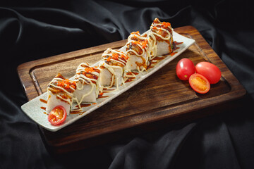 Chinese sushi on a monochrome background